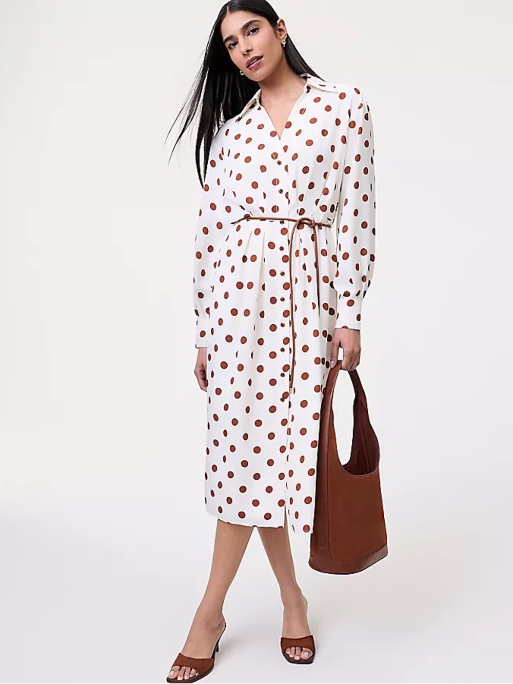 NWT Ann Taylor Dotted Midi Dress with belt size 14